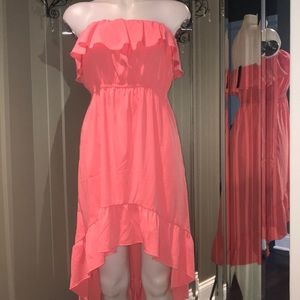 COPY - Coral Hi-lo Strapless Ruffle Dress Size Sm